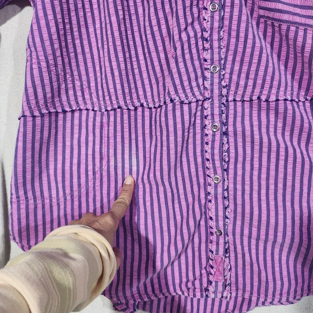 We The Free Free People Purple Striped Ruffle Button Down Boho Top Women Small